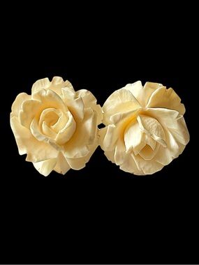 Vintage Gold Filled Carved Bovine Bone Rose Flower Screw Back Earrings